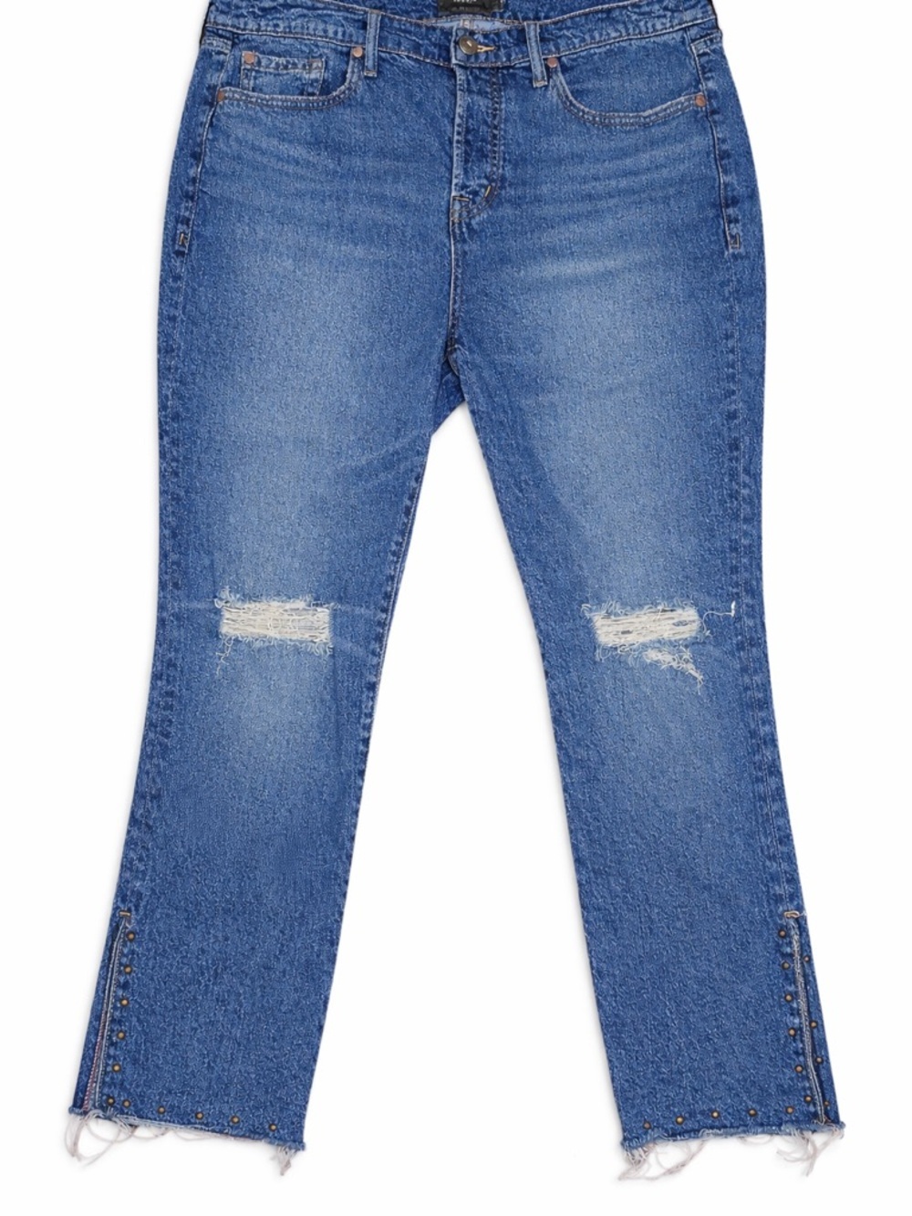 Torrid High Rise Straight Distressed Raw Hem Studded Split Ankle Jeans 14 Short